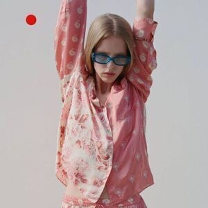 ZARA NWT Pink Colorblock Button-down Satin Embroidered Flowy Blouse MEDIUM